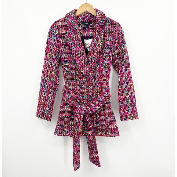 Pink Multicolor Belted Tweed Pea Coat Size Small NWT - Picture 1 of 5
